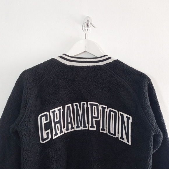 Champion Fleece Sherpa Zip Up Varsity Jacket - Size XS - Black white - Picture 2 of 6